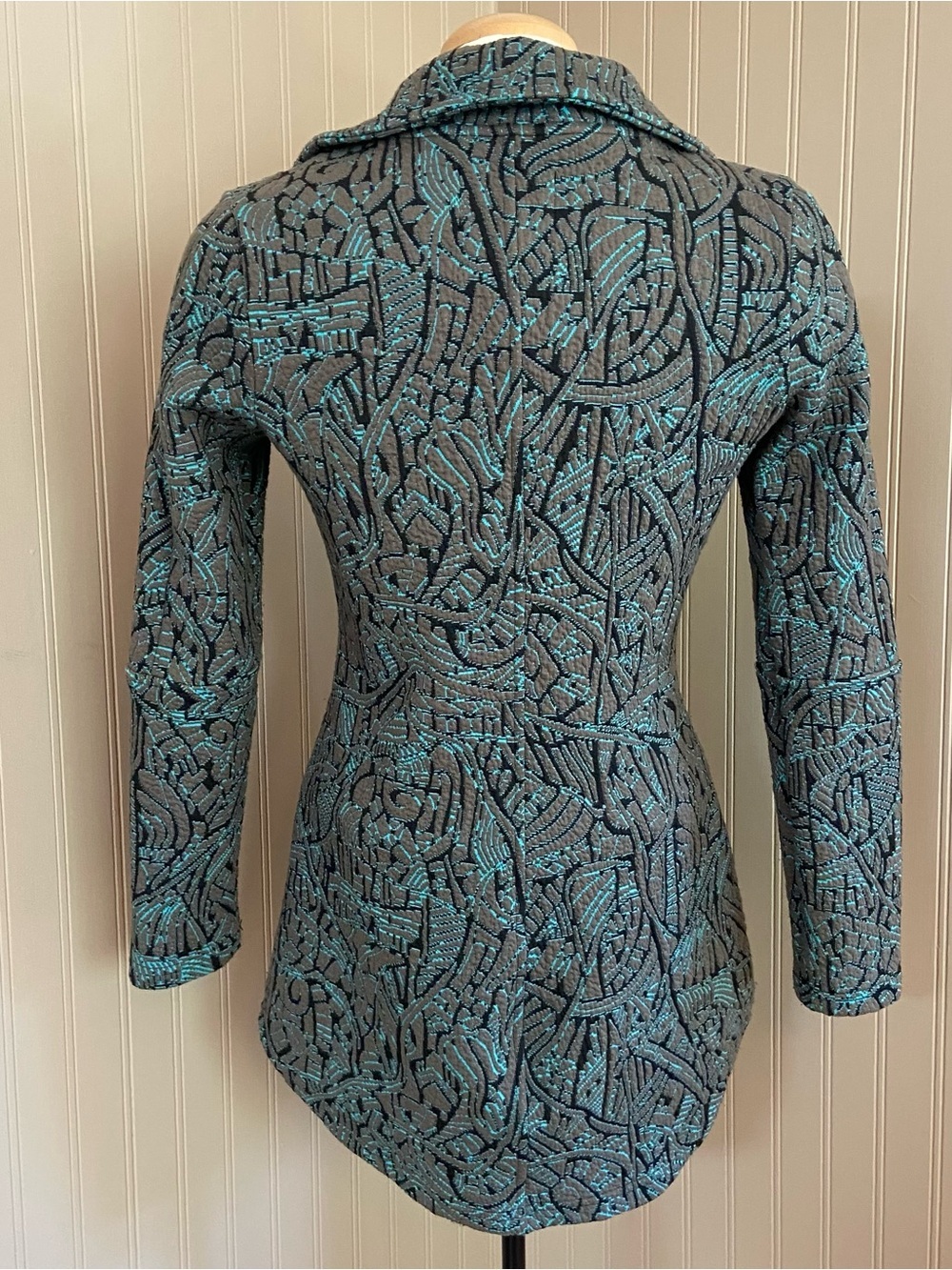 Tonia DeBellis Textured Jacket in Black and Aqua Blue Women’s Size Small - Picture 5 of 6